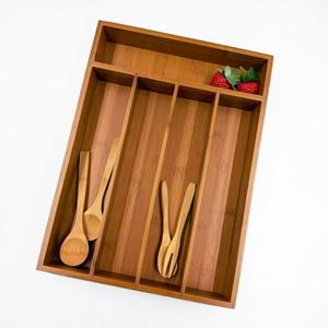 Boîte de rangement pour ustensiles de cuisine en bambou, organiseur de tiroir, rangement écologique pour comptoir, pour cuillères, fourchettes, couteaux - Product Image 1