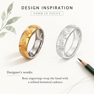 แหวนสแตนเลสสีทองสลักลายดอกไม้ - Product Image 4