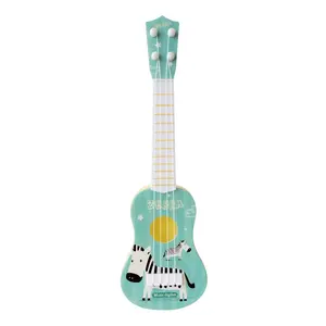 Instrumento de simulação para crianças, mini guitarra de brincar com quatro cordas, instrumento musical de iluminação para crianças de 1 a 2 anos