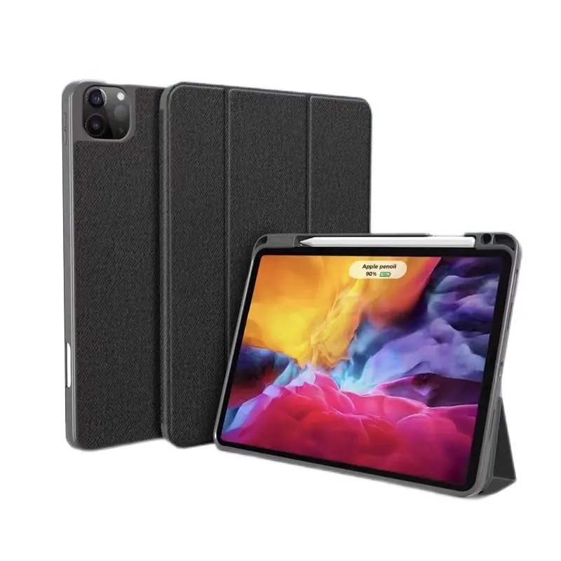 CaseBuddy Factory Wholesale Jean Adjustable Foldable Wake Up Function TPU PU Tablet Folio Case With Pen Slot for iPad