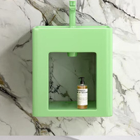 Lavabo mural en céramique couleur naturelle, avec support intégré pour shampoing et robinet, pour lavabo de salle de bain