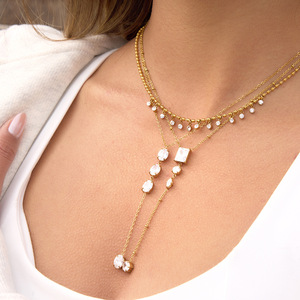 Collar de cadena en forma de Y con circonita, colgante geométrico de acero inoxidable para mujer, joyería para fiestas - Product Image 3