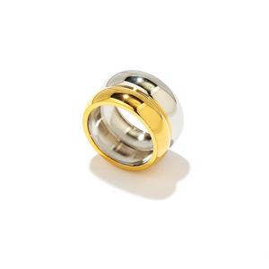 Stainless Steel <b>Ring</b> Two Tone Gold Plated Geometric Shape Unisex Fashion Jewelry Gift - Product Image 5