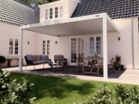 Pergola de jardin blanche 3x4m à toit à persiennes réglables en aluminium avec manivelle, fixation murale pour terrasse, cour et couverture de patio