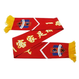 Low Moq Winter Jacquard Acrylic Scarves Double Side Fan Jacquard Knitted Sports Football Club Scarf With Tassel