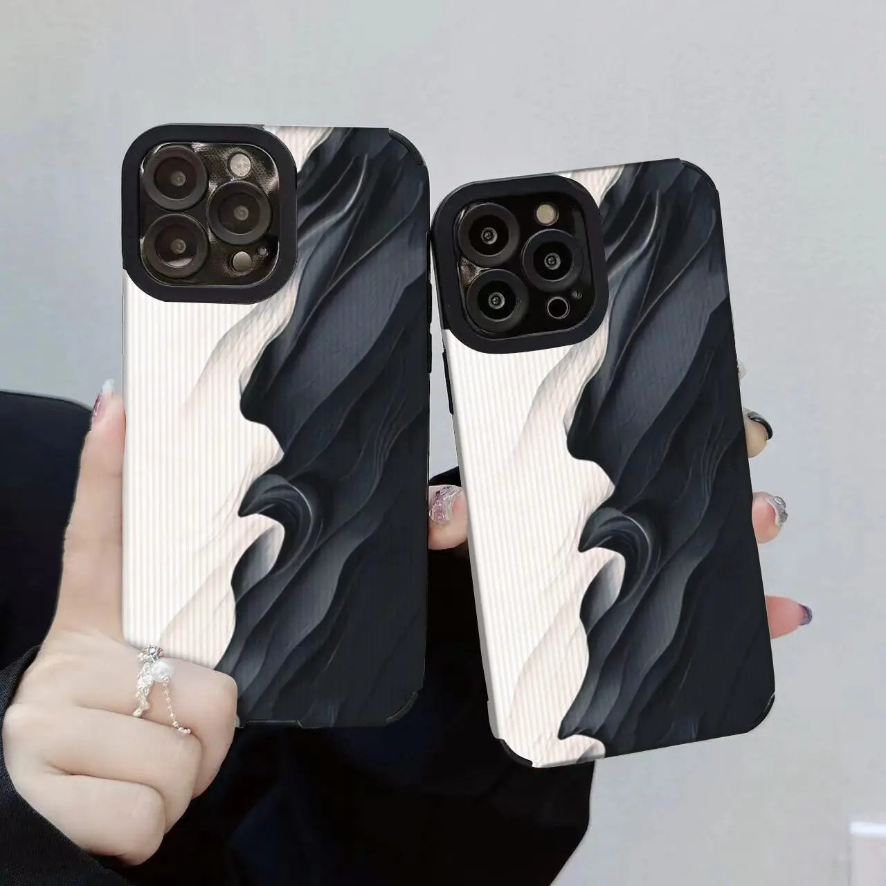 Casing lipat hitam dan putih untuk IPhone 15 13/14promax pola kulit lunak semua termasuk