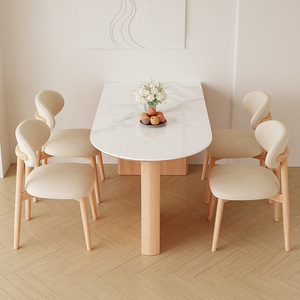 <span class=keywords><strong>Table</strong></span> à manger semi-circulaire en bois massif de style nordique moderne <span class=keywords><strong>avec</strong></span> îlot intégré, <span class=keywords><strong>table</strong></span> murale ovale minimaliste pour les petites maisons - Product Image 2