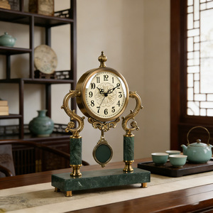 European Retro <b>Table</b> <b>Clock</b> Marble Base Circular Design Living Room Desktop Ornament American Luxury Style - Product Image 2