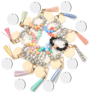 RTS US 30PCS/CTN <span class=keywords><strong>Bracelet</strong></span> en perles de <span class=keywords><strong>silicone</strong></span> élastique avec <span class=keywords><strong>bracelet</strong></span> en MDF à sublimation, porte-clés pour cadeau de fête des mères - Product Image 1
