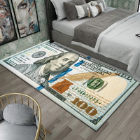 Tapis de chevet créatif en velours imprimé motif dollar, antidérapant, résistant à l'usure, doux, coussin de fenêtre, coussin de canapé
