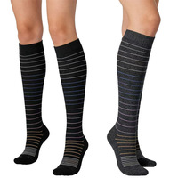 Chaussettes de compression montantes en fibre de bambou, respirantes, anti-odeur, rayées, 20-30 mmHg, pour la course, les voyages et les soins infirmiers, personnalisables en usine