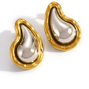 ต่างหูแบบติดหู รูปทรงหยดน้ำ ชุบทอง 18k สแตนเลสสตีล เครื่องประดับแฟชั่น - Product Image 5