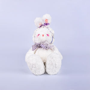 Peluche lapin assis super douce, adorable jouet lapin aux oreilles tombantes pour enfants avec nœud papillon et ruban décoratif - Product Image 6