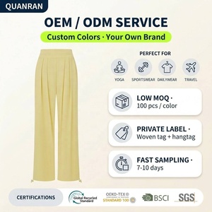 Womens Sports Pants Elastic Waist Breathable Loose Fitting Yoga Pants Wide Leg Pants With Pockets Drawcord Hem Custom Logo