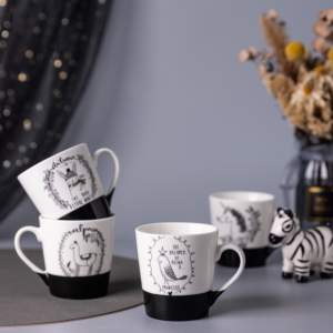 Tasses à café en céramique mignonnes et fantaisistes, <span class=keywords><strong>licorne</strong></span> et lama, design à fond noir, cadeau adorable pour les adolescents et les amoureux des animaux - Product Image 2