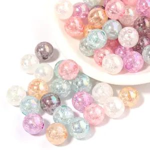 100pcs per bag Acrylic Plastic 8-10mm Round Loose Spacer Charms Crystal Clear Macaron Crackle Beads For Jewelry Making