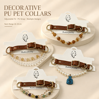 Collier pour animaux de compagnie en PU réglable avec chaîne perlée décorative pour chats et chiens