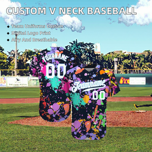 Maillots de baseball personnalisés à col en V, impression numérique, respirants, 100% polyester, maille, uniforme avec votre logo et votre numéro pour hommes - Product Image 2