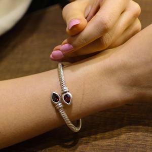 Bracelet pour homme en argent sterling 925, forme de larme, grenat torsadé, fermoir à ressort, fait à la main, bijoux turcs - Product Image 5