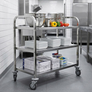 Chariot de service commercial à 3 niveaux en acier inoxydable avec freins et roues pivotantes pour la restauration et la cuisine - Product Image 1