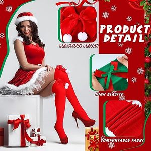 <span class=keywords><strong>Chaussettes</strong></span> fantaisie <span class=keywords><strong>rouges</strong></span> en sergé, style européen et américain, au-dessus du genou, avec nœud et rayures diagonales, pour femme, idéales pour Noël - Product Image 3