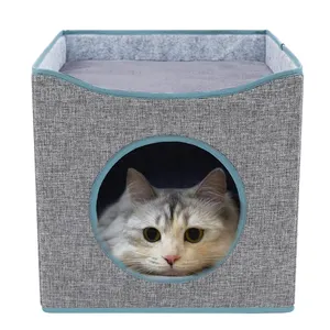 Hot Sale Multifunctional High Quality Durable Fabric Cats Seat Storage Ottoman with Front Window