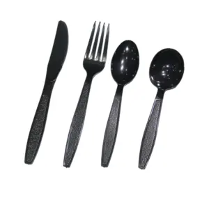 Disposable Plastic Forks And Spoon PS Cutlery Leather Pattern Utensils Takeout Restaurant Set