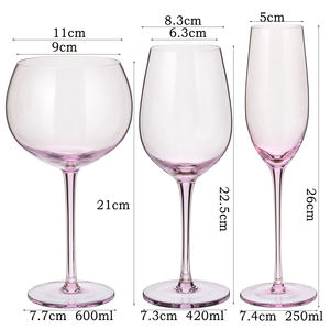Juego de 6 copas de vino tinto <span class=keywords><strong>copa</strong></span> de postre <span class=keywords><strong>copa</strong></span> de Ginebra de color <span class=keywords><strong>rosa</strong></span> cristal soplado a mano personalizado para boda - Product Image 6