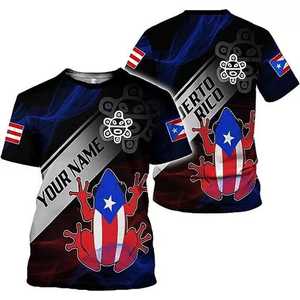 Camiseta Personalizada con el Escudo de Puerto Rico, Camiseta Americana Personalizada de Puerto Rico, Camiseta Boricua Taino con Rana para Hombre - Product Image 1