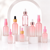 Flacon cosmétique en verre rose givré pour huile essentielle, sérum et emballage de soins de la peau, avec compte-gouttes et vaporisateur, de 5 ml à 100 ml