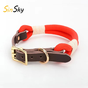 SinSky, venta al por mayor, collares de perro de sarga de nailon, collar de perro con hebilla de Metal dorado de lujo ajustable, conjunto de Collar y correa para mascotas - Product Image 1