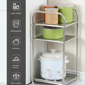 Étagère de rangement minimaliste en acier inoxydable à 2 niveaux, unité de rangement mobile <span class=keywords><strong>pour</strong></span> cuisine et salle de bain, table d'appoint - Product Image 5