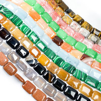Manik-manik Batu Permata Bentuk Persegi Pipih Polandia Grosir, Aventurin Multi Agate untuk Pembuatan Perhiasan DIY, Bahan Gelang Manik-manik