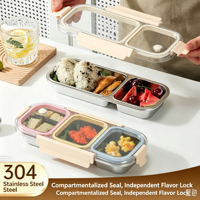 Boîte à lunch 3 niveaux en acier inoxydable 04 pour le contrôle des portions, boîte bento, préparation de repas pour la perte de poids, compatible congélateur, avec couvercle
