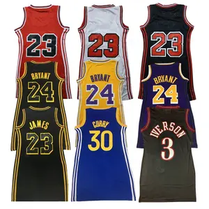 High Quality Wholesale Mesh Sexy Bryant 24 James 23 Curry 30 Iverson 3 Wade Durant 7 Stitch Long Women Dress Basketball Jerseys