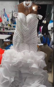 Vestido de Novia Africano 2026, Vestido de Sirena de Organza con Cuentas de Cristal y Volantes en Cascada para <span class=keywords><strong>Ceremonia</strong></span> Aso Ebi - Product Image 4