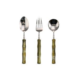 Shiny-Jh Stainless Steel Cutlery Set <b>Acrylic</b> Bamboo Handle 304 Steel <b>Mirror</b> Polished For Hotel Home Use - Product Image 5