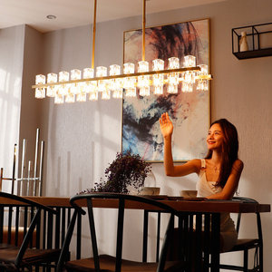 Nordic Style Rectangle <b>LED</b> Crystal Chandelier Gold Body E27 Bulb Base Single Head Living Room Bedroom Pendant <b>Light</b> - Product Image 1