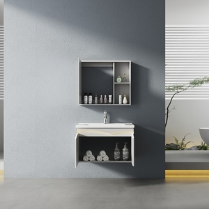 Meuble <span class=keywords><strong>de</strong></span> salle <span class=keywords><strong>de</strong></span> bain mural monobloc moulé, étanche, avec charnières en acier inoxydable, miroir et lavabo, idéal pour hôtels - Vente chaude - Product Image 3