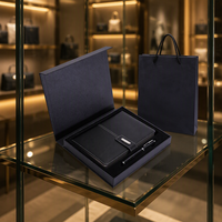 Ensemble de luxe haut de gamme pour cadres : Carnet en cuir noir, stylo, boîte cadeau magnétique en velours avec accent argenté et sac cadeau