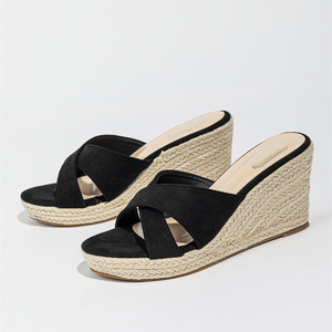 2023 Summer New Fashion Cross Slippers Ma Sole Slope Heel Slippers for Women 9cm Height Increasing Breathable Spring - Product Image 6