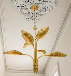 Moderno árbol dorado ramas hoja araña escalera sala de estar luces colgantes de lujo lámpara colgante de cobre para el hogar