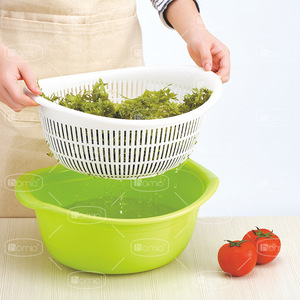 Double Layer Drain Strainer <b>Large</b> Capacity Vegetable Washing Basket Rice Strainer Kitchen Fruit And Vegetable Colander Green - Product Image 1