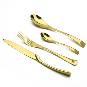 <span class=keywords><strong>amazon</strong></span> el logotipo del OEM de acero inoxidable chapado en oro cena cubiertos cuchillo tenedor cuchara conjunto cubiertos - Product Image 1