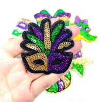 En gros, Patchs à paillettes Mardi Gras, Violet, Vert, Or, Motifs Masque d'alligator et Fleur de Lys, Broderie thermocollante pour vêtements de festival
