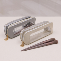 Étui à crayons en cuir PU transparent en PVC, sac à stylos zippé, sac à pinceaux de maquillage élégant et portable pour la papeterie et les cosmétiques