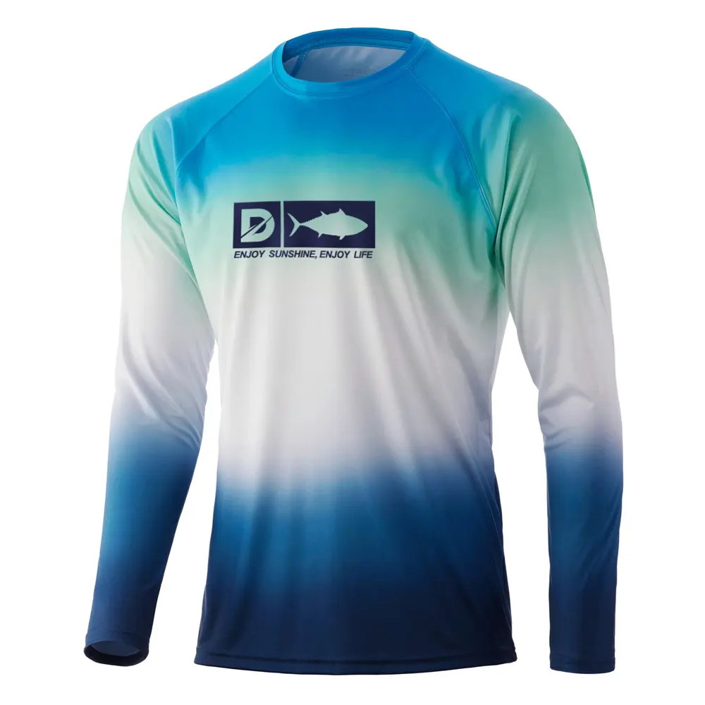 Camisetas masculinas de pesca, design personalizado, manga comprida, secagem rápida, gradiente, proteção uv