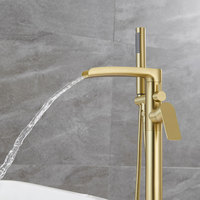 Robinet mitigeur de baignoire sur pied eau chaude et froide fournie bec cascade finition or brossé laiton baignoire mitigeur robinet