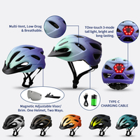 Casque de vélo en gros avec lumière LED, visière amovible, couleur personnalisée OEM, moule privé CE, casque de vélo rechargeable pour le cyclisme