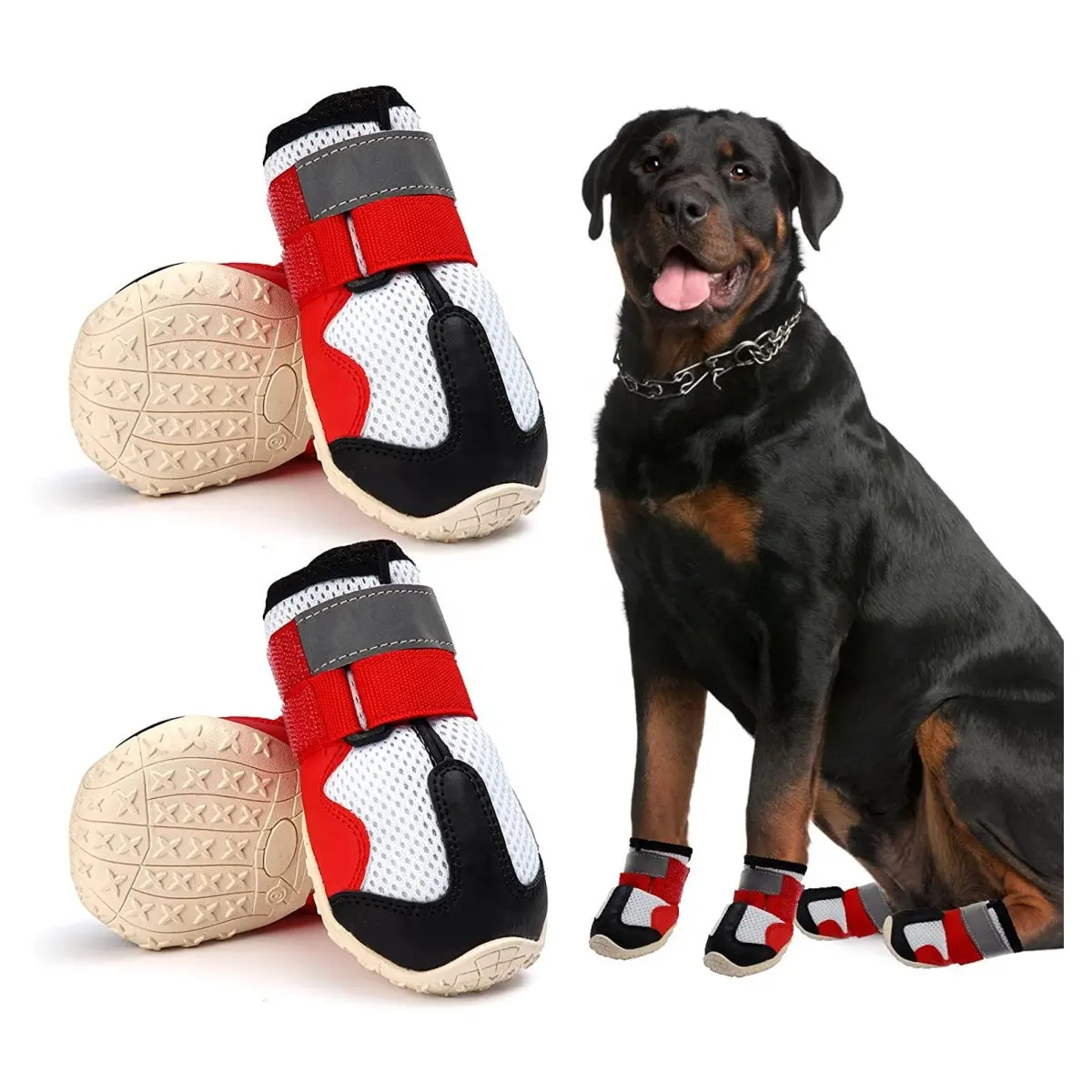 Bottes imperméables pour chiens, chaussures de protection des pattes d'escalade en plein air à la mode, adaptées à la marche, debout, à la randonnée et à la course (Orange)